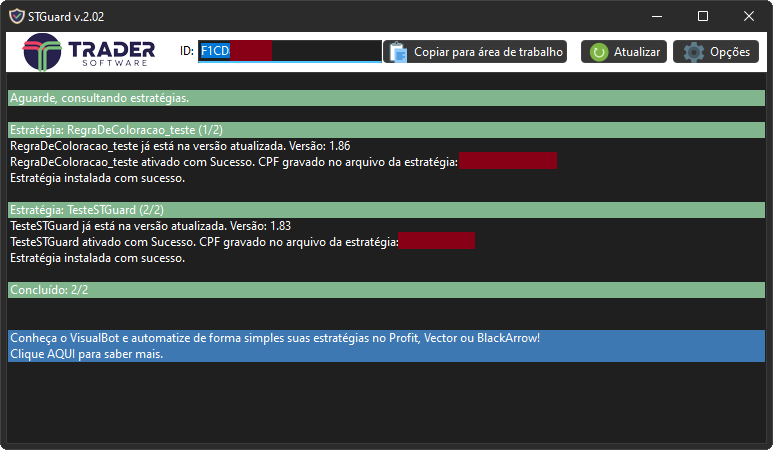 STGuard ativando estratégias protegidas no Profit